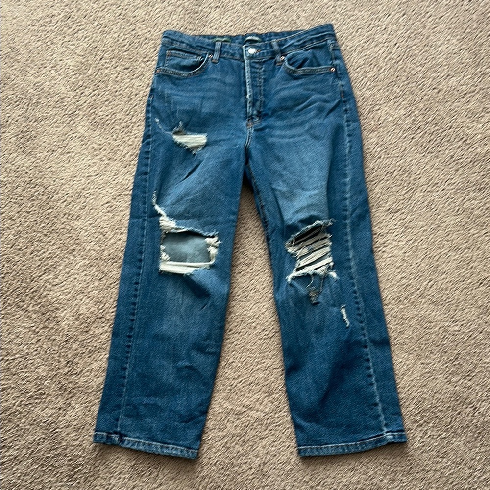 Cropped Distressed Blue Jeans